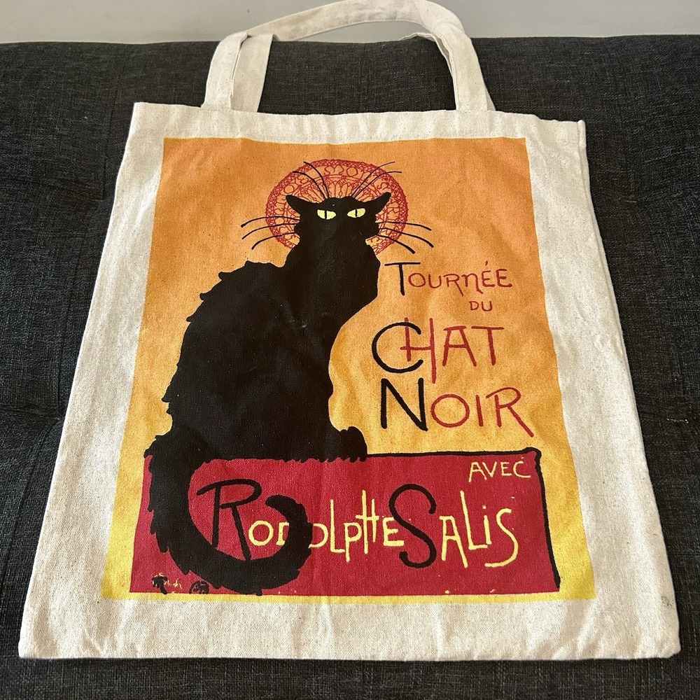 Black Cat Tote Bag Tournée du Chat Noir Steinlen Cotton Canvas Halloween French
